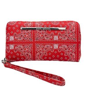 Steve Madden Wallet Wristlet Red Paisley Bandana Pattern Zip Around Card ID Case